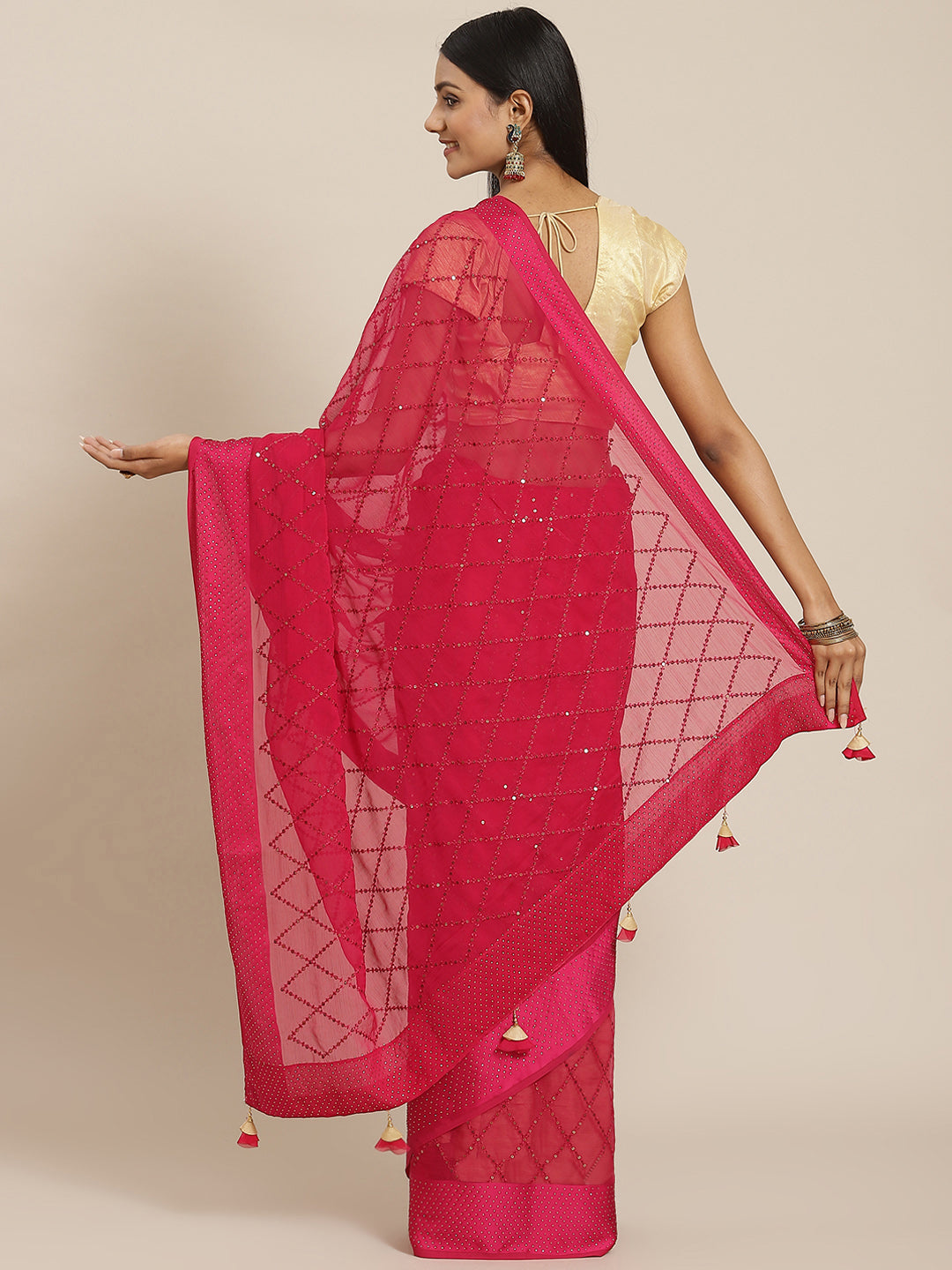 Sequence Art Handloom Chiffon Embroidered Saree