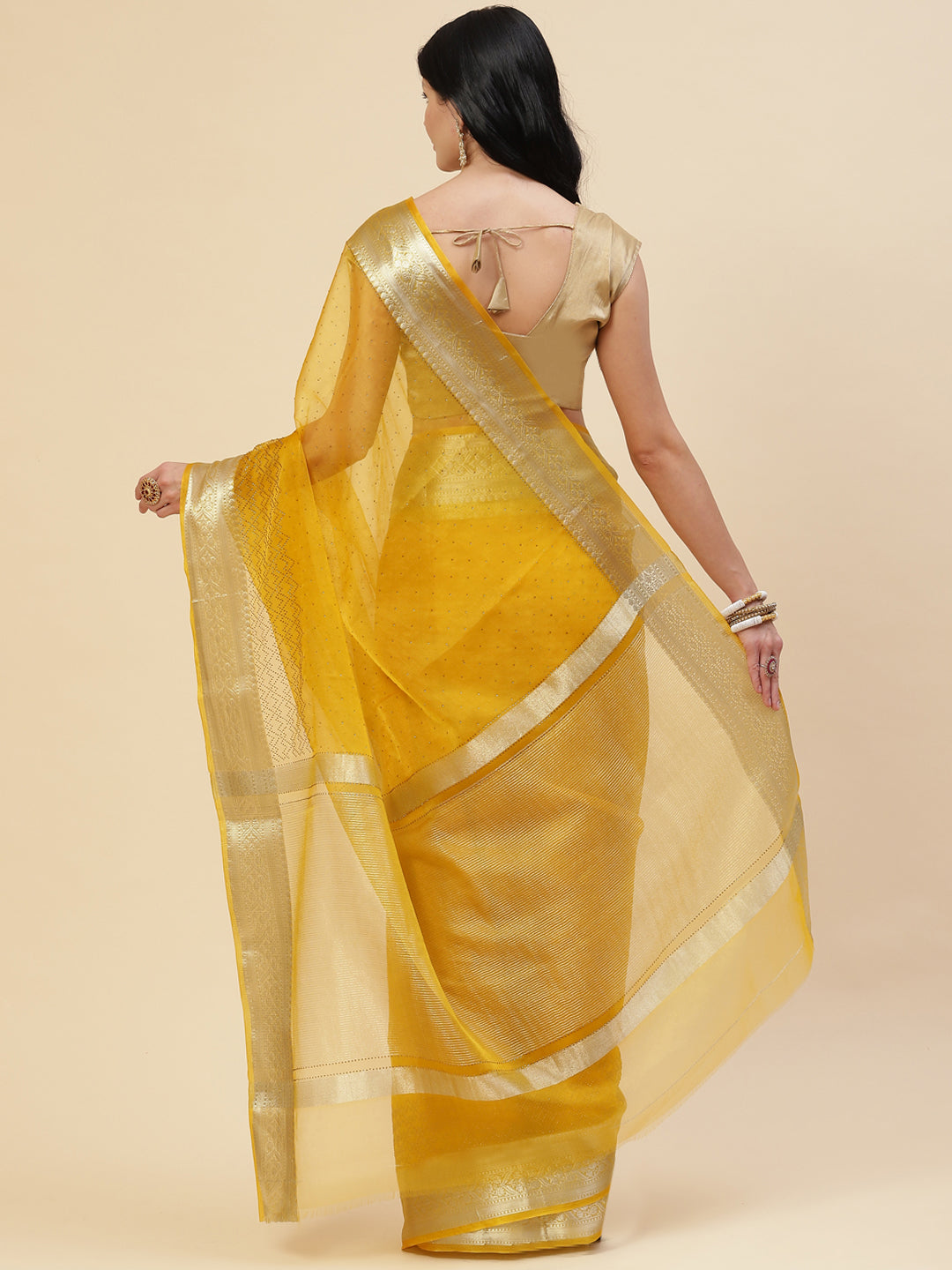 Stone Work Plain Organza Saree