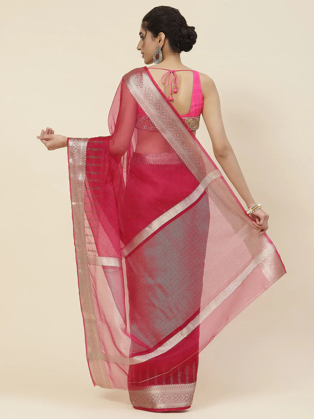 Stone Work Organza Plain Saree