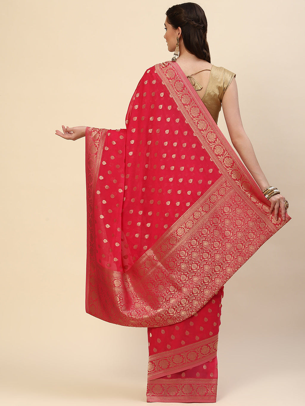 Zari Border Booti Georgette Plain Saree