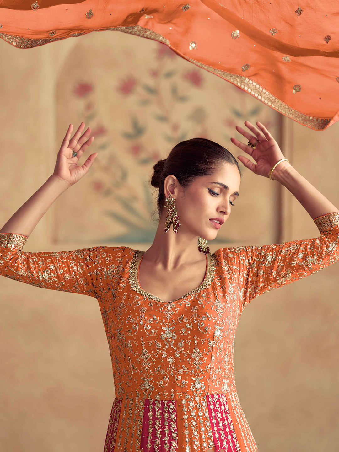 Embroidered Georgette Gown With Dupatta