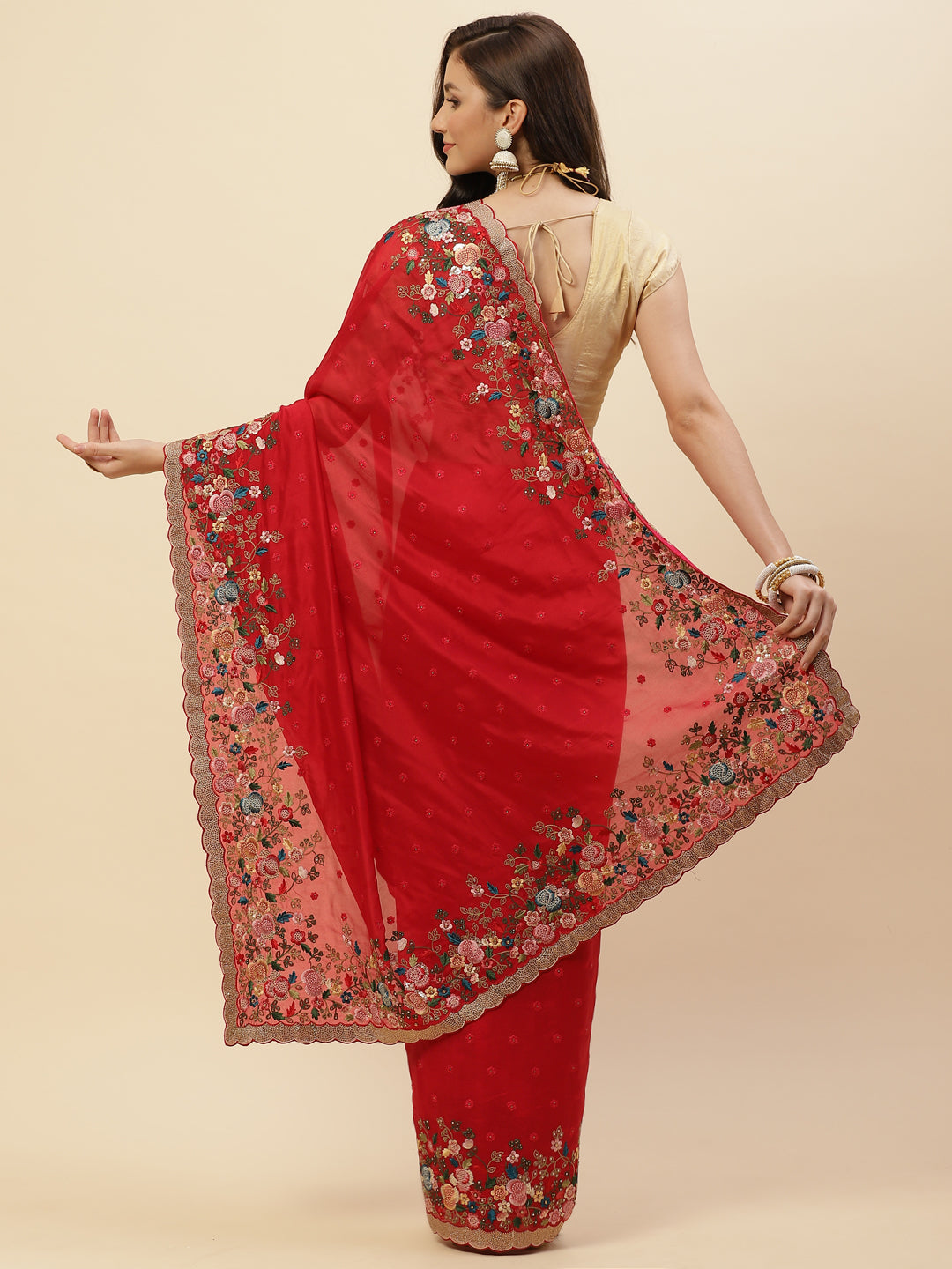 Resham Border Embroidered Georgette Saree