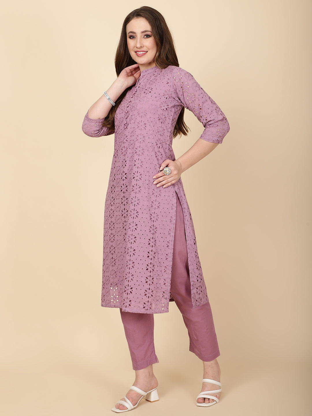 Schiffli Embroidery Cotton kurta With Pants