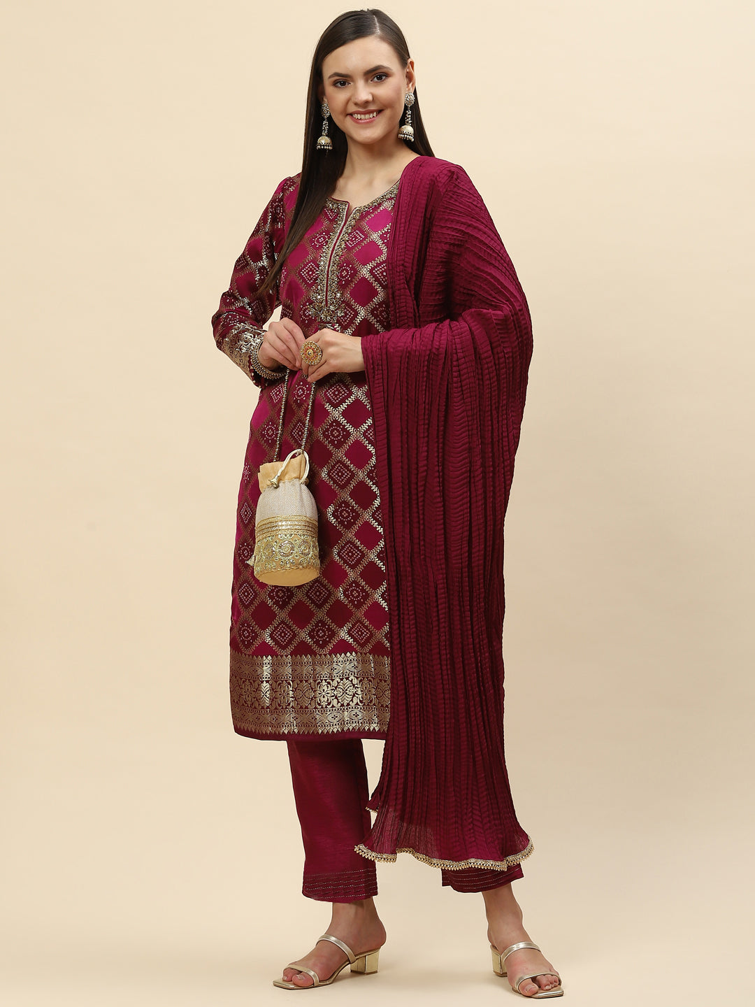 Banarasi Handloom Kurta With Pants &amp; Dupatta