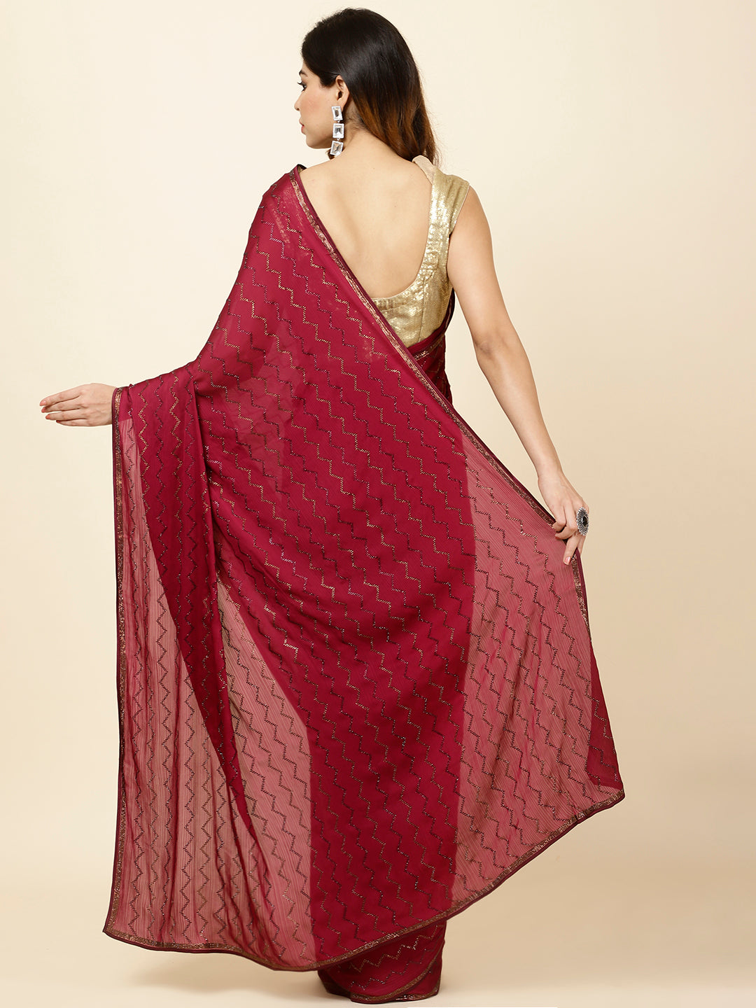 Stone Embroidered Chiffon Saree