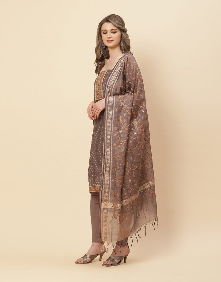 Embroidered Chanderi Suit Piece With Dupatta