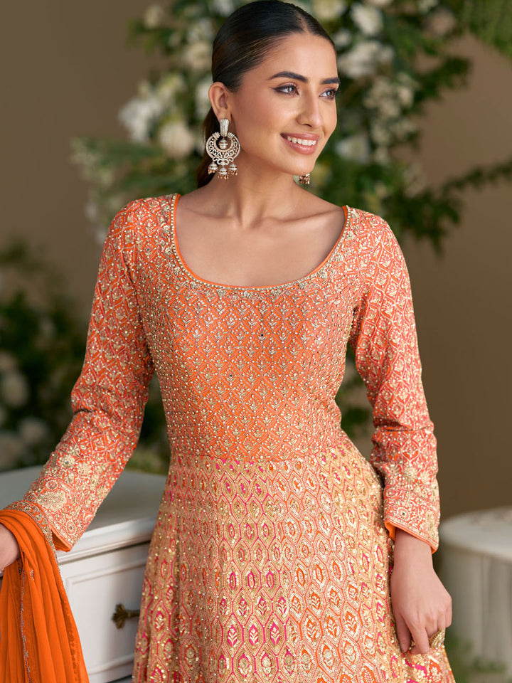 Embroidered Georgette Kurta With Pant &amp; Dupatta