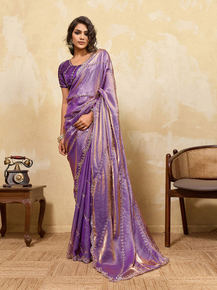 Embroidered Satin Velvet Saree