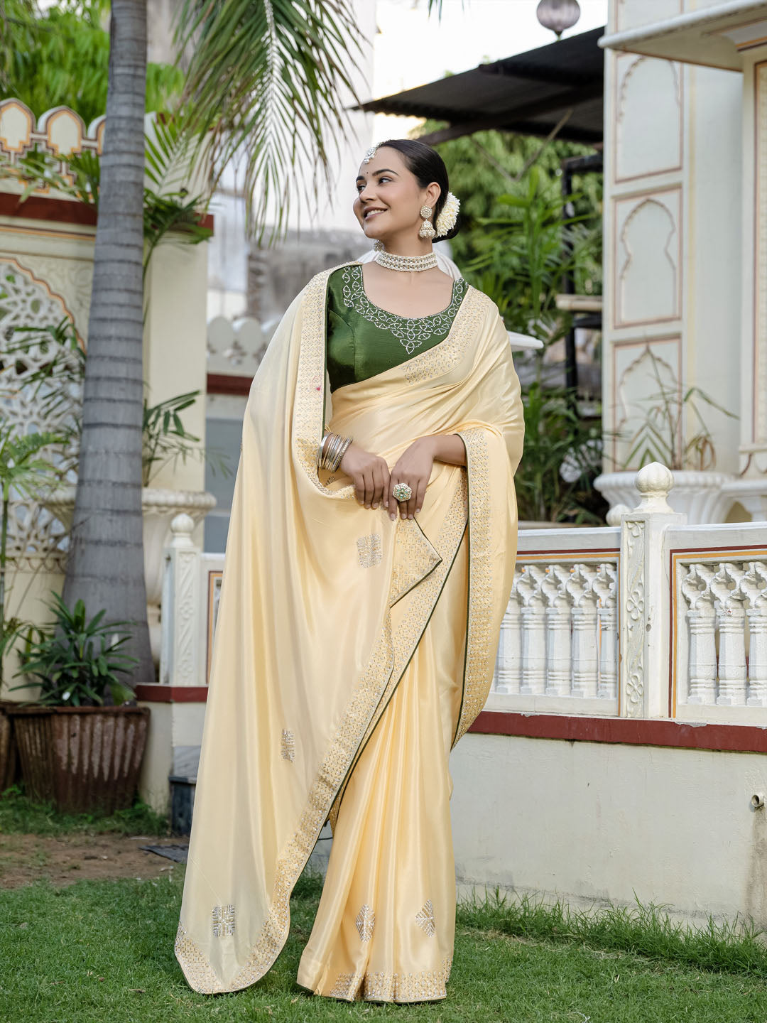 Embroidered Chinnon Saree