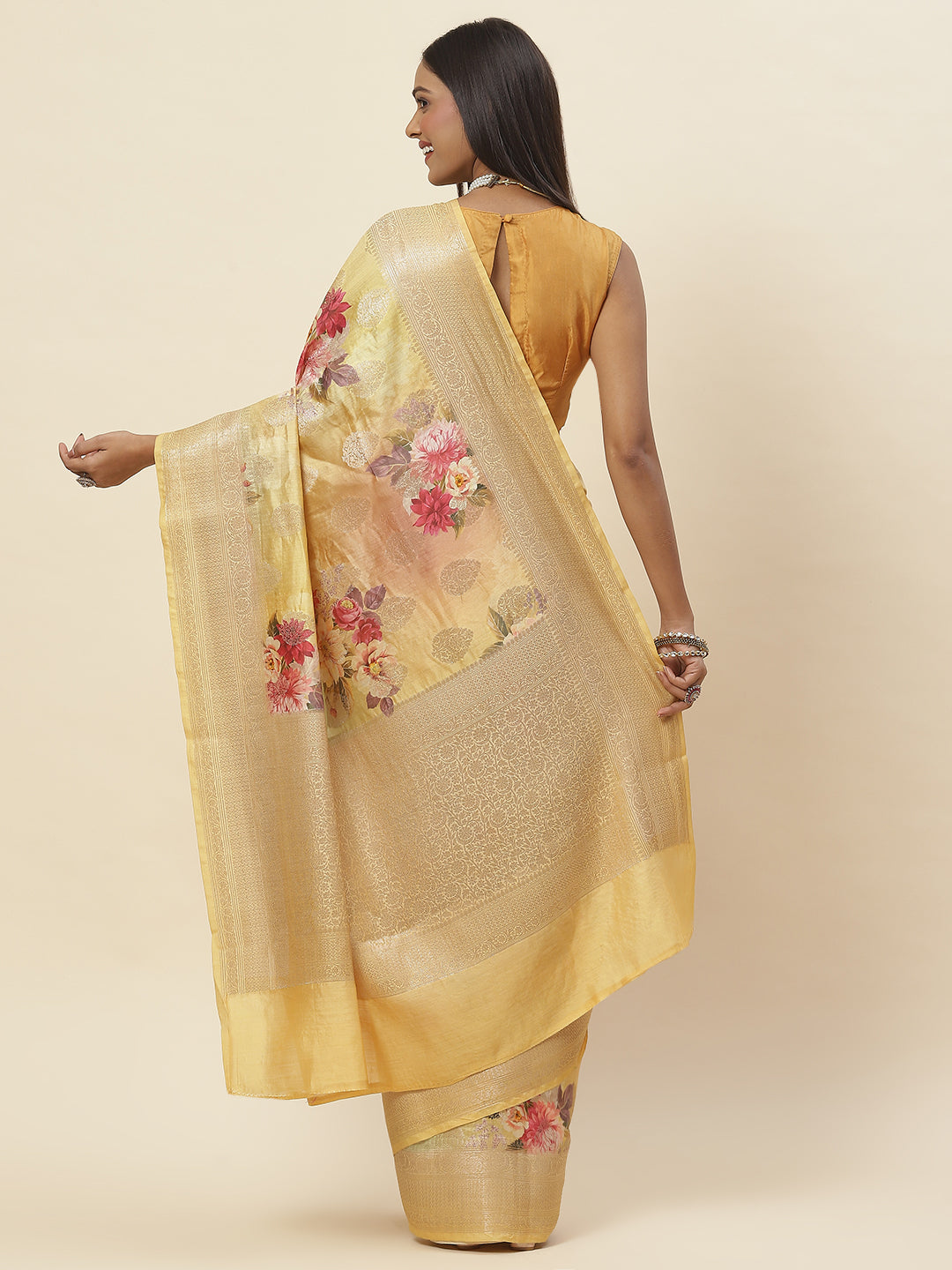 Digitally Floral Printed Tussar Saree