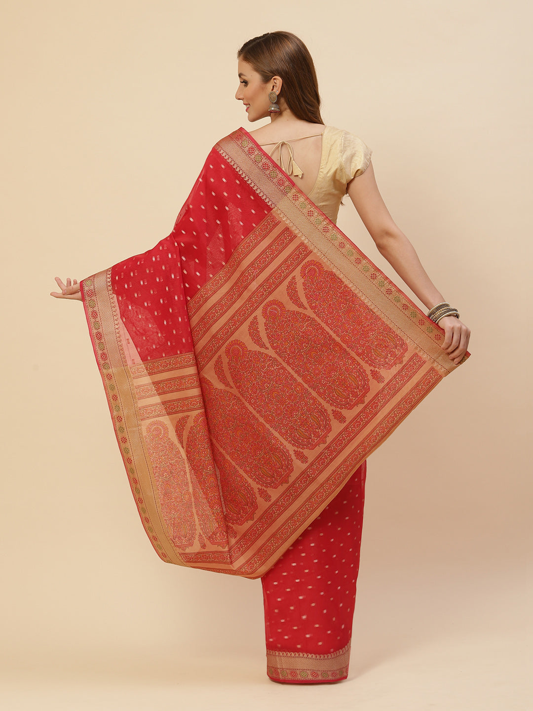 Zari Border Booti Printed Cotton Saree