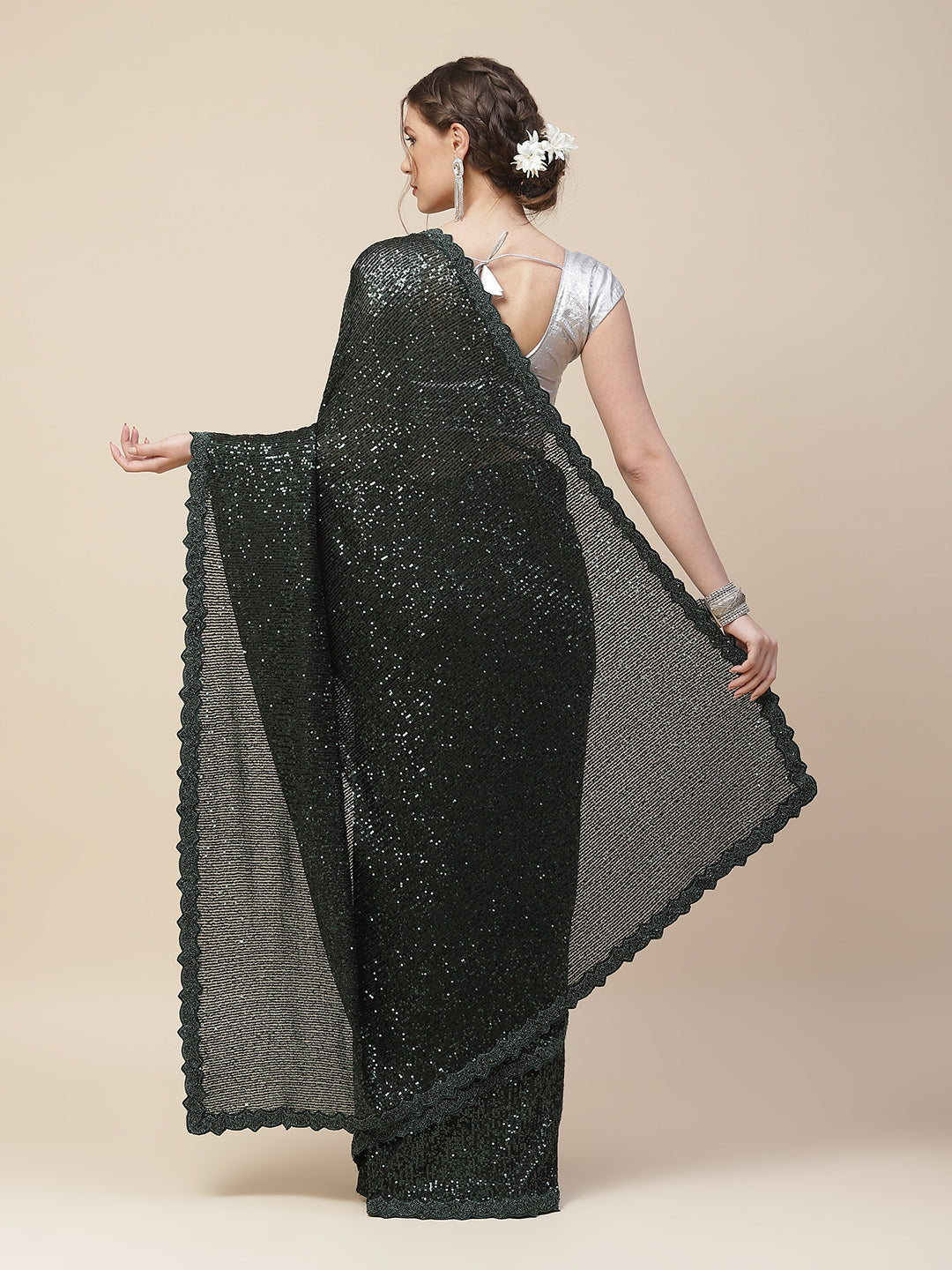 Embroidered Net Sequin Saree
