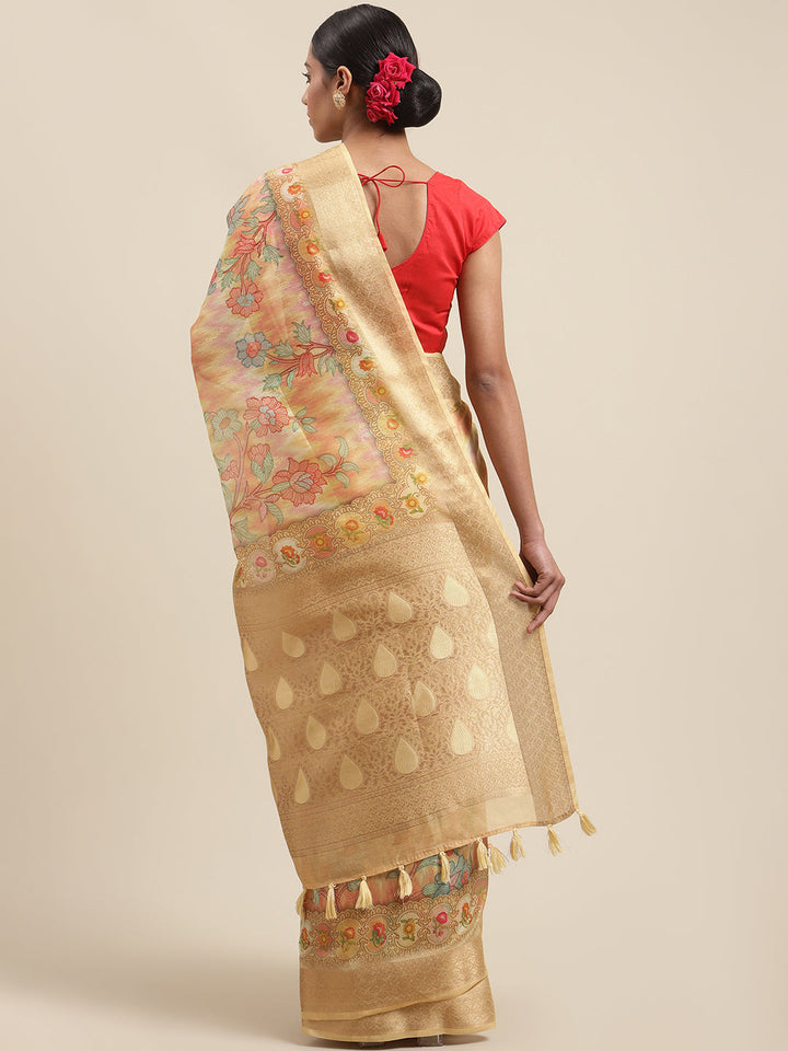 Floral Digital Printed Banarasi Pallu Cotton Saree