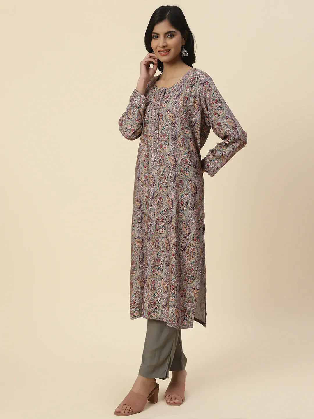 Printed Pashmina Kurta With Pants