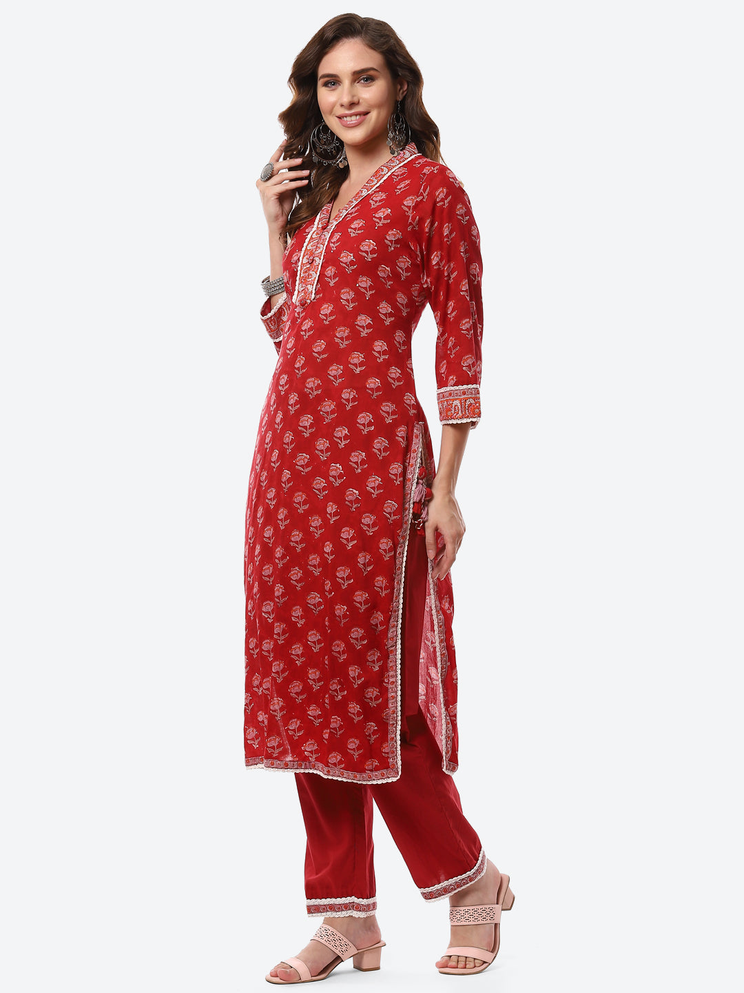 Floral Printed Cotton Kurta With Pants