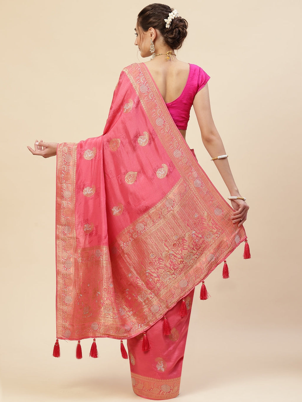 Zari Border Booti Banarasi Woven Saree