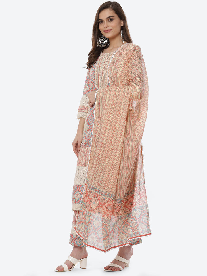 Printed Cotton Kurta With Pant &amp; Cotton Dupatta