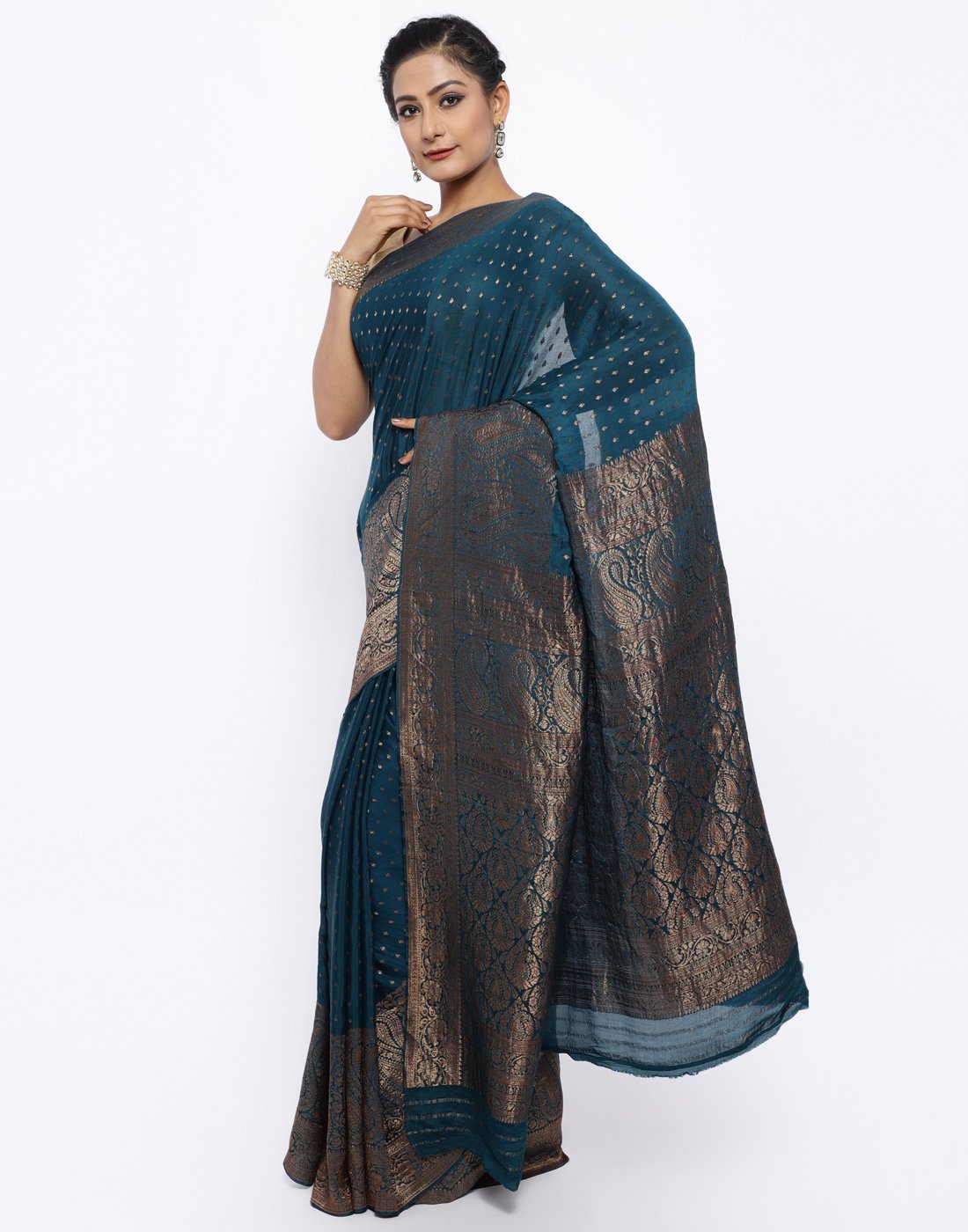 MBZ Meena Bazaar-Zari Border Booti Crepe Saree
