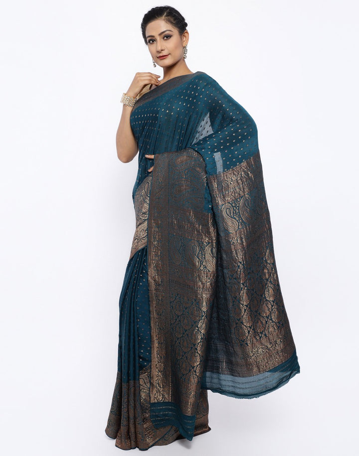MBZ Meena Bazaar-Zari Border Booti Crepe Saree