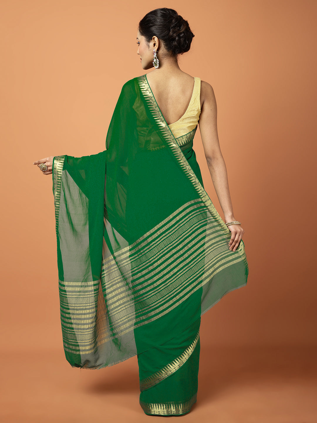 Zari Border Booti Chiffon Woven Saree
