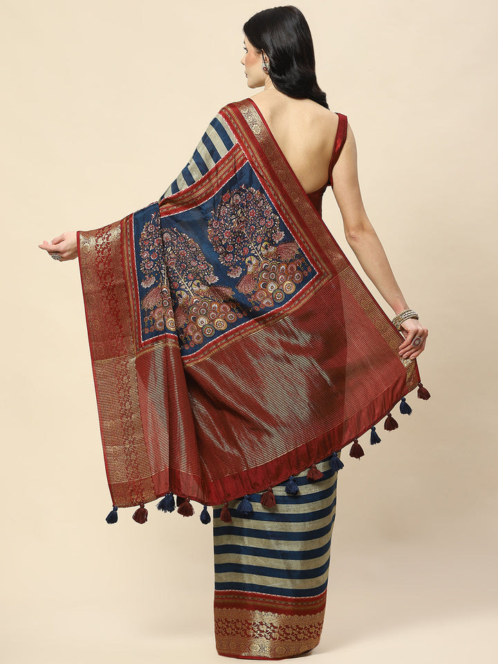 Zari Border Abstract Print Handloom Saree