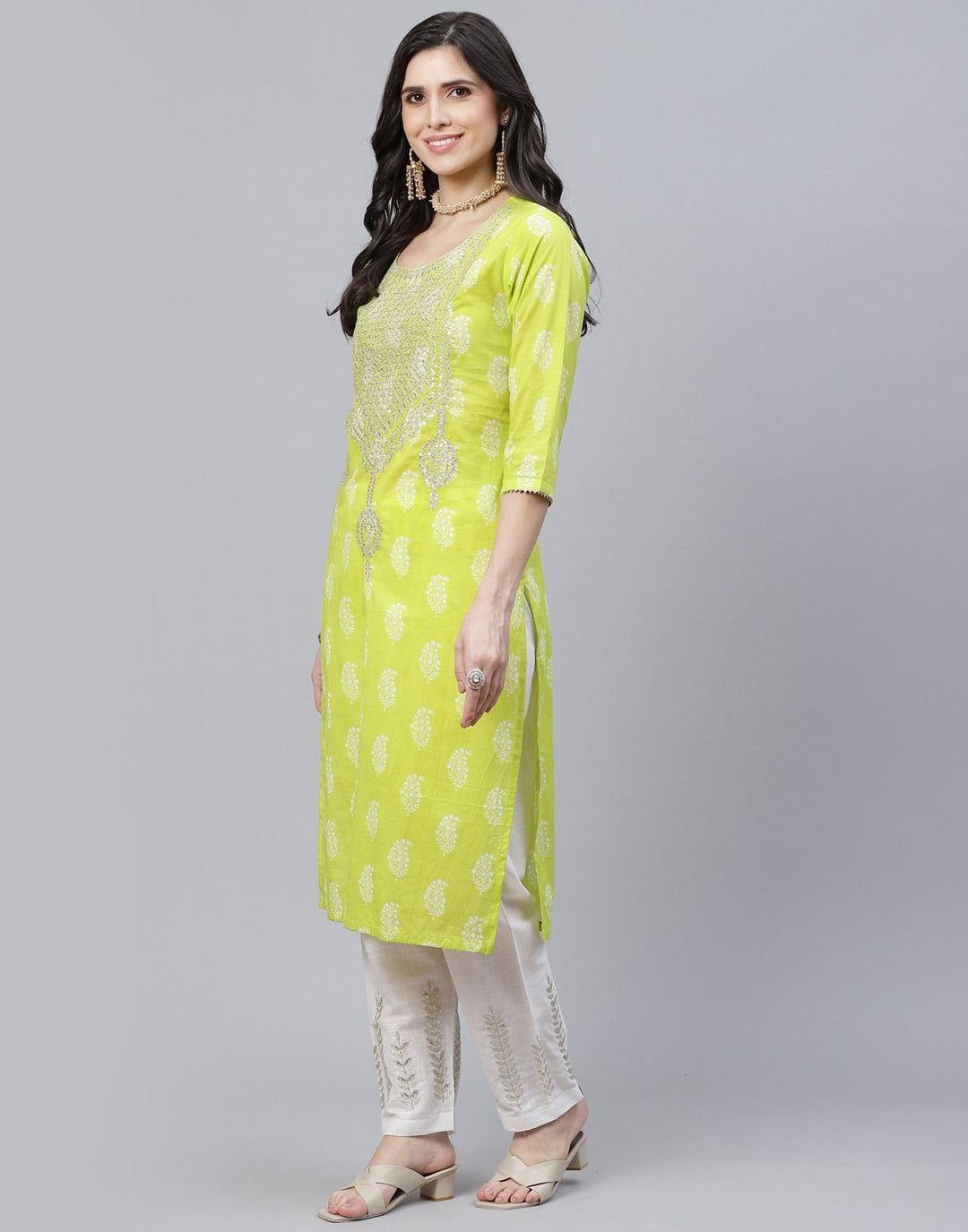 Paisley Print Cotton Kurti with Pant