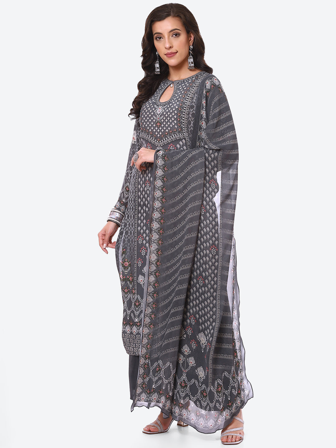 Digital Printed Crepe Kurta With Palazzo & Georgette Dupatta