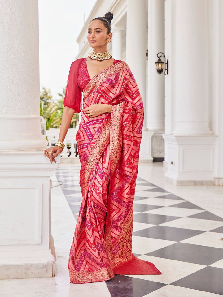 Bandhani Jaal Printed Handloom Saree