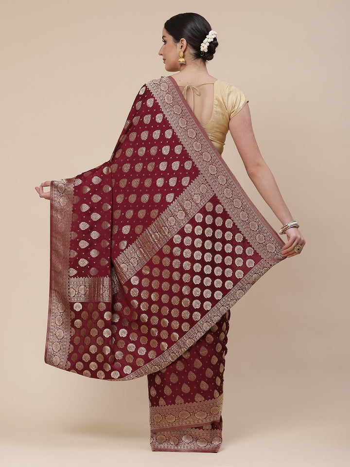 Zari Booti Crepe Plain Saree