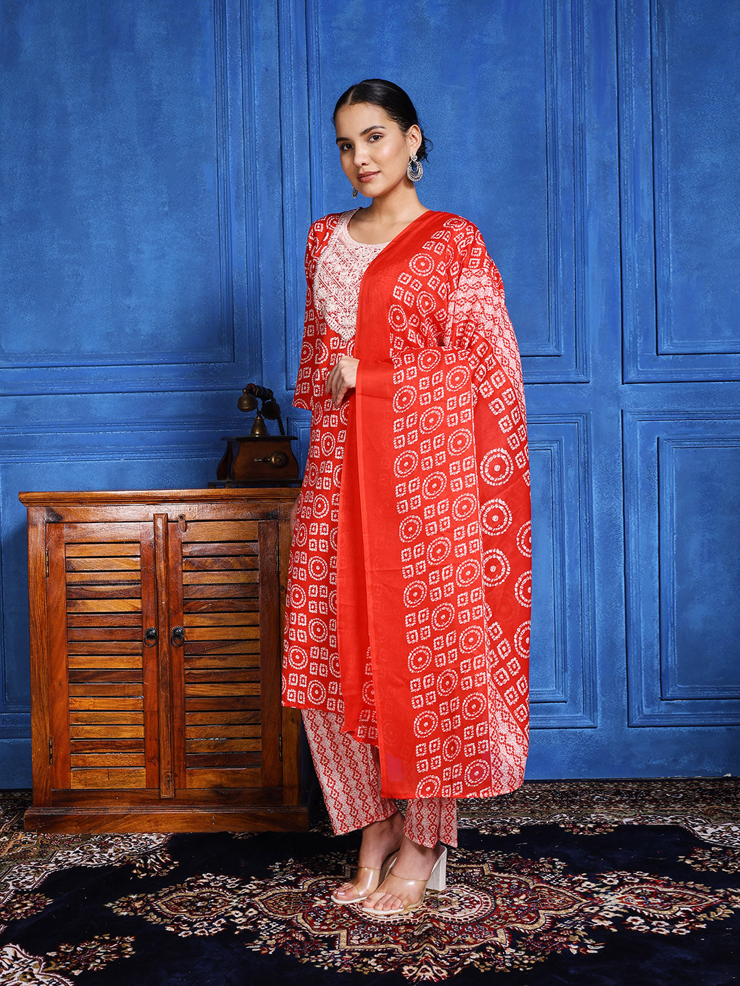 Printed Cotton Blend Kurta With Pants &amp; Dupatta