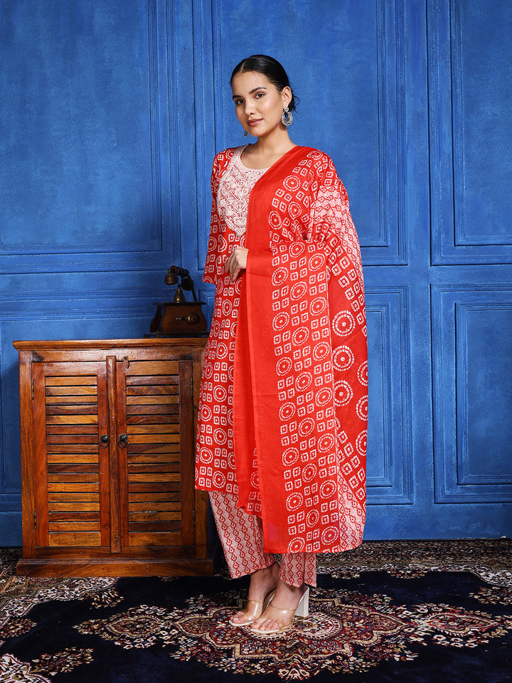 Printed Cotton Blend Kurta With Pants &amp; Dupatta