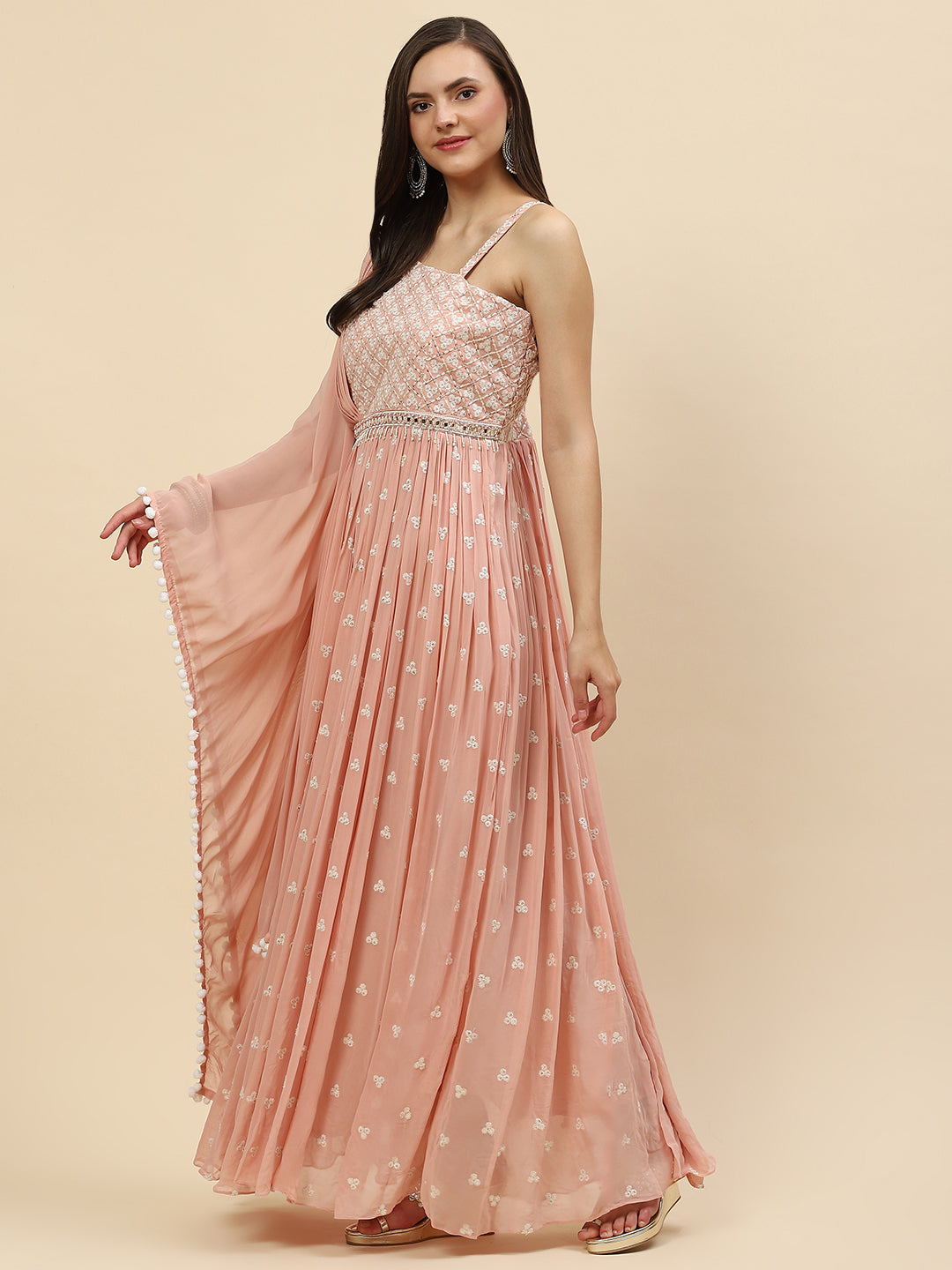 Resham Booti Georgette Gown Dress