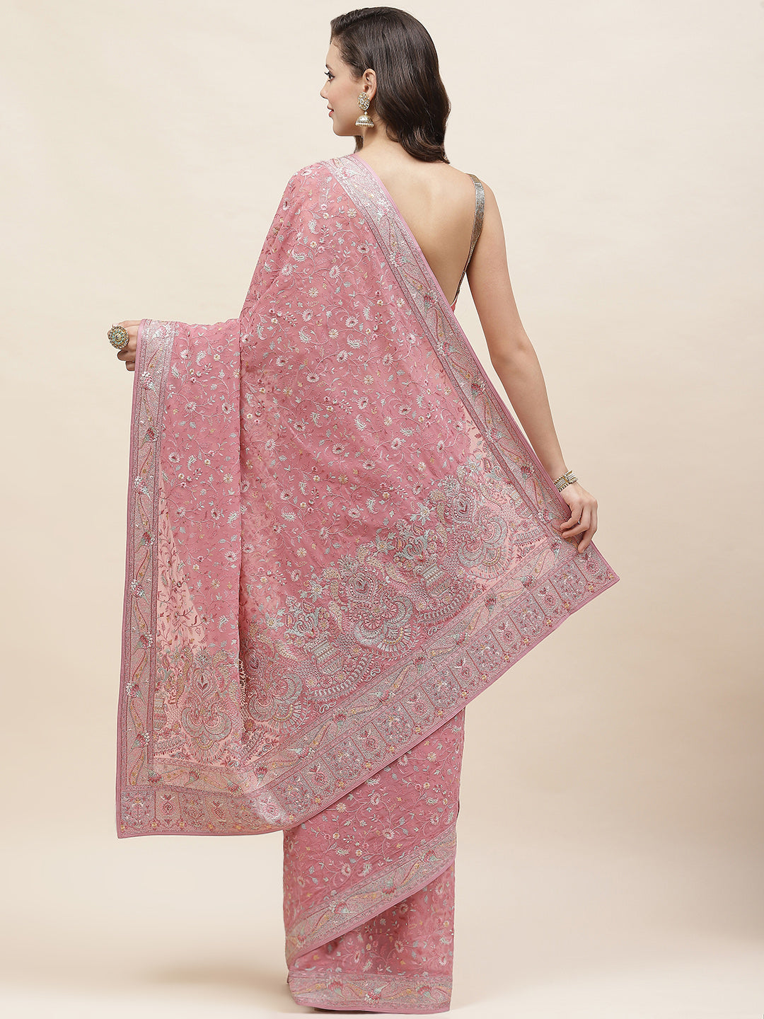 Resham Jaal Embroidery Georgette Saree
