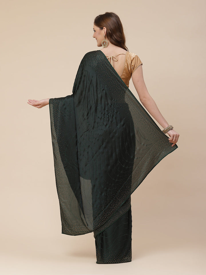 Stone Work Handloom Pure Satin Embroidered Saree