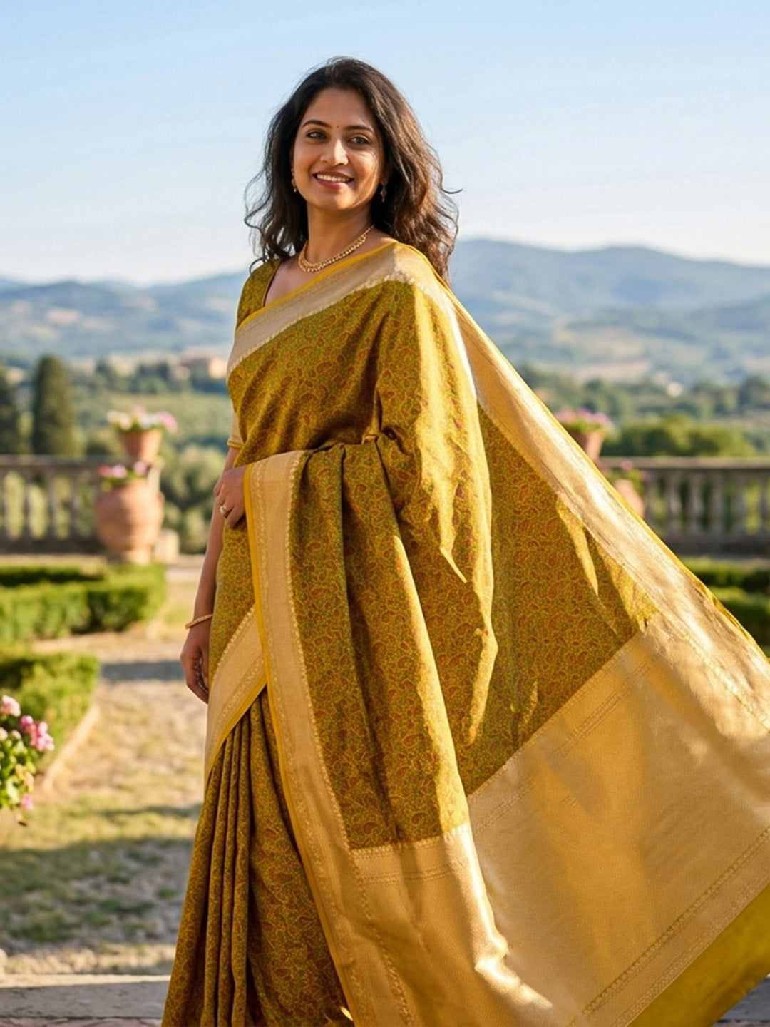 Mustard Woven Design Satan Resham Banarasi Saree
