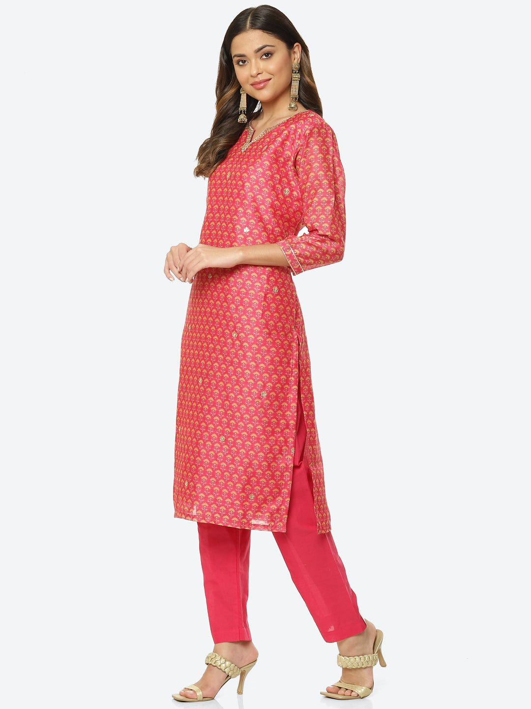 Gota Work Printed Chanderi Kurta With Pant