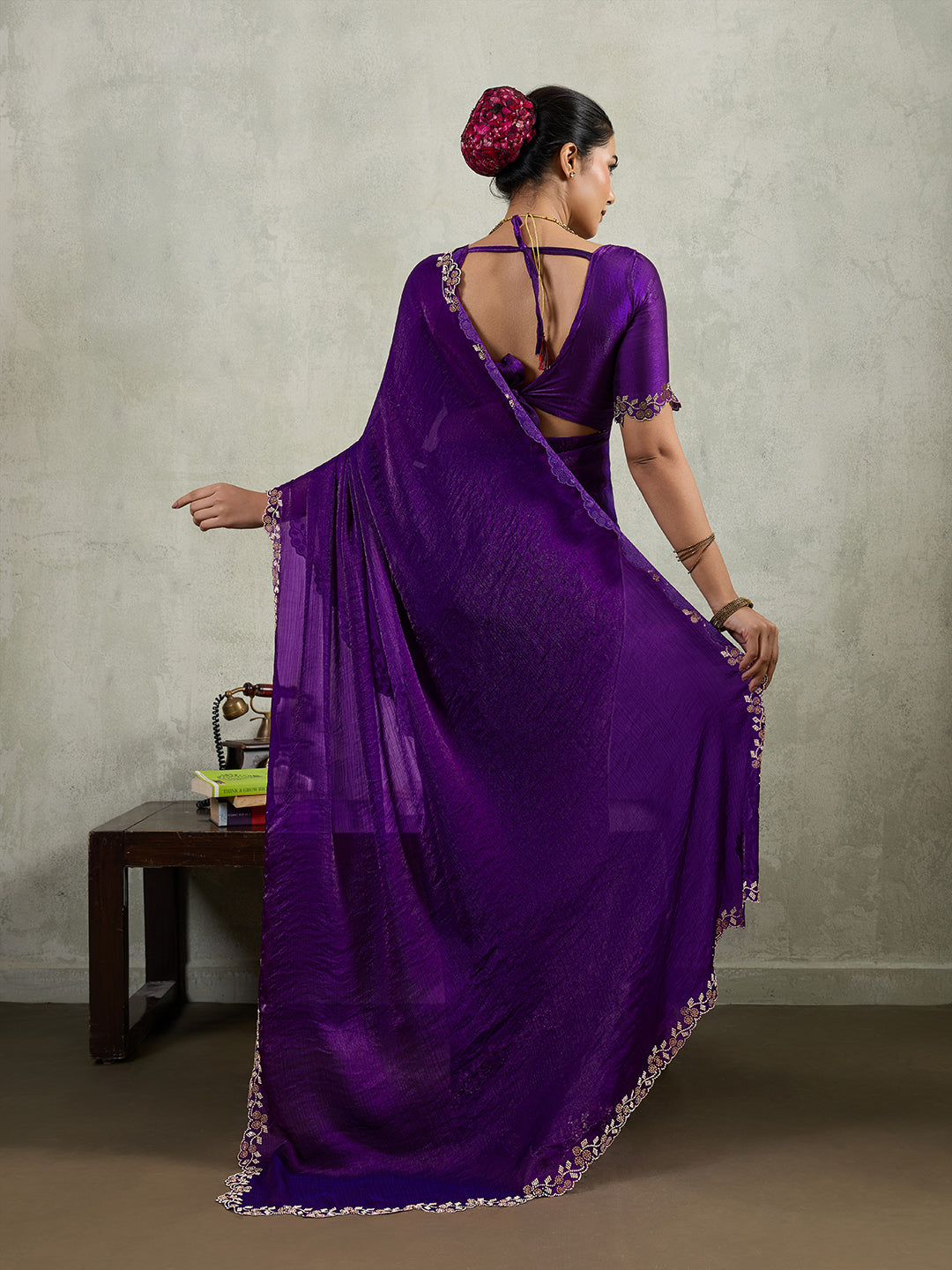 Embroidered Satin Saree