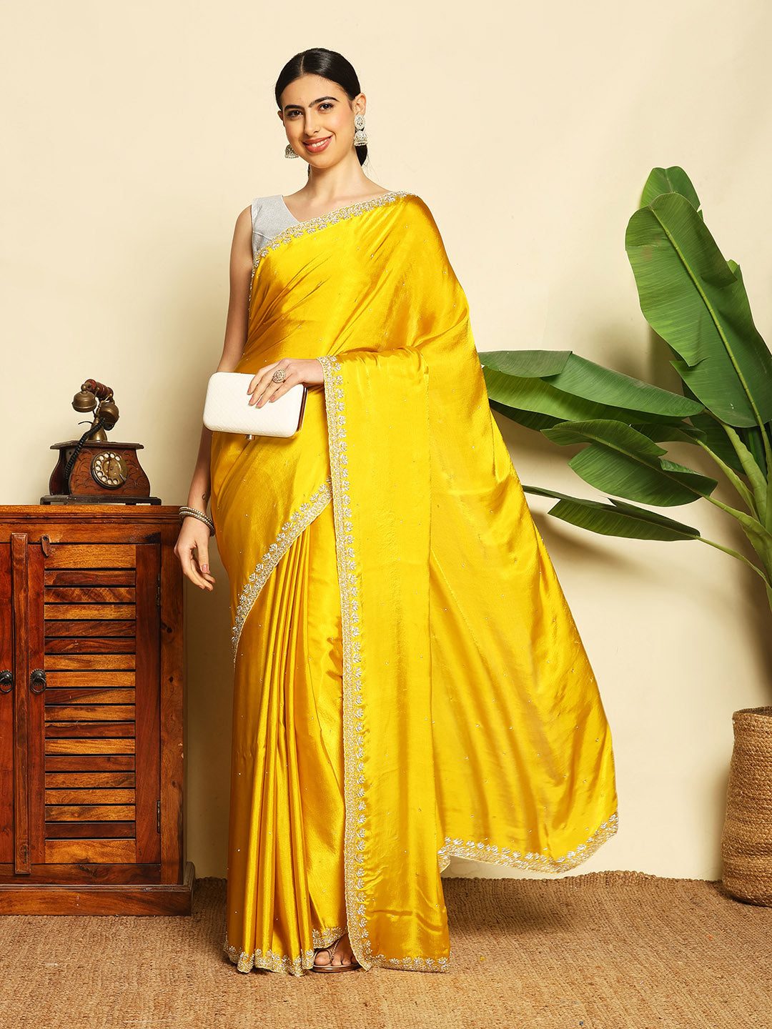 Stone Work Chinnon Saree
