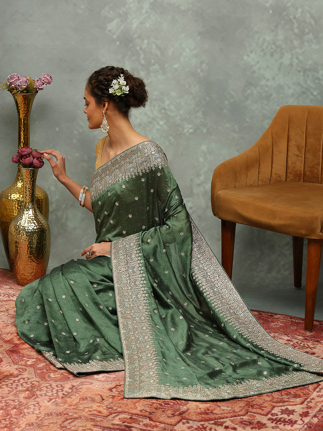 Zari Embroidered Tussar Saree