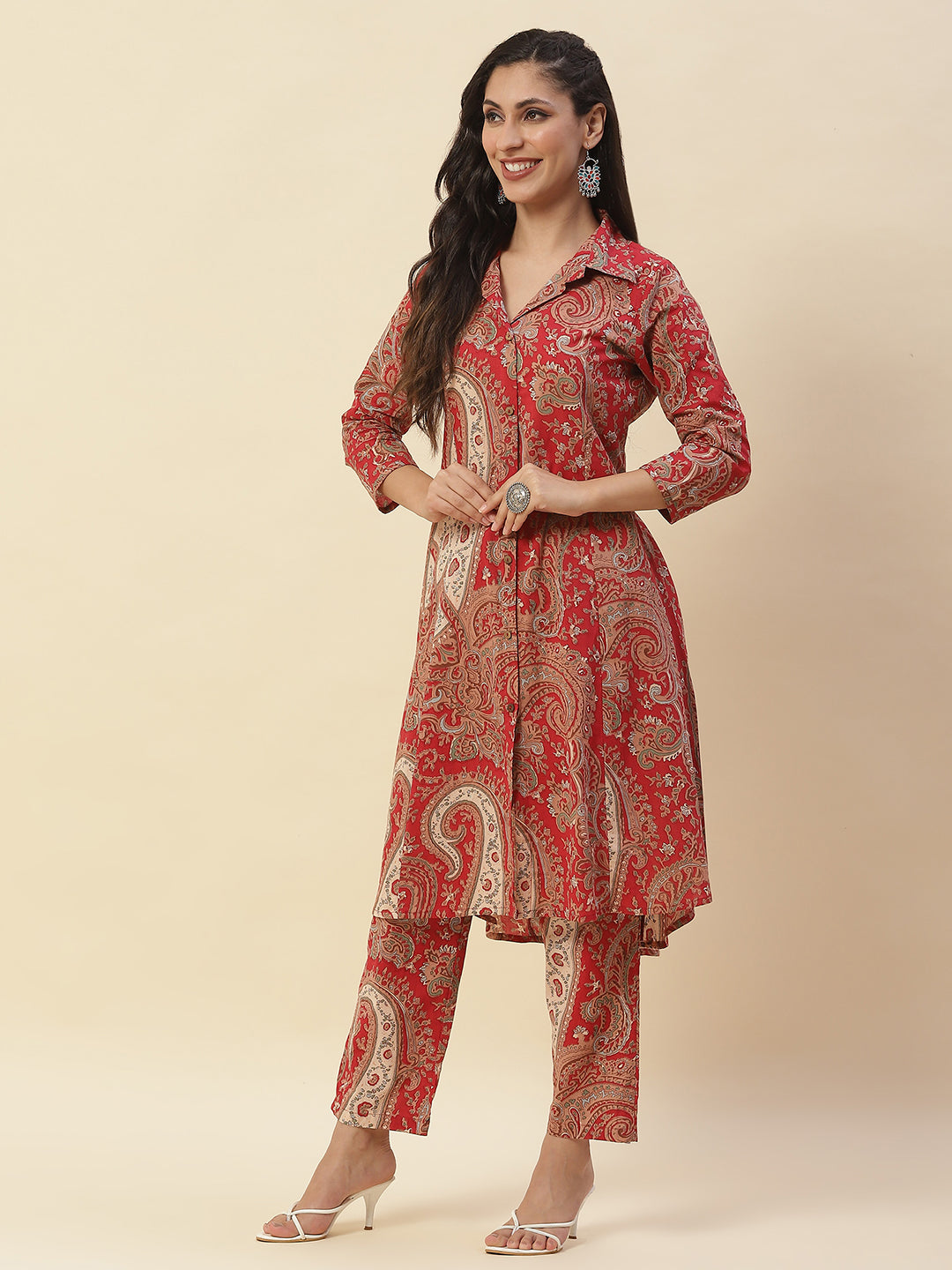 Paisley Printed Cotton Kurta With Pants