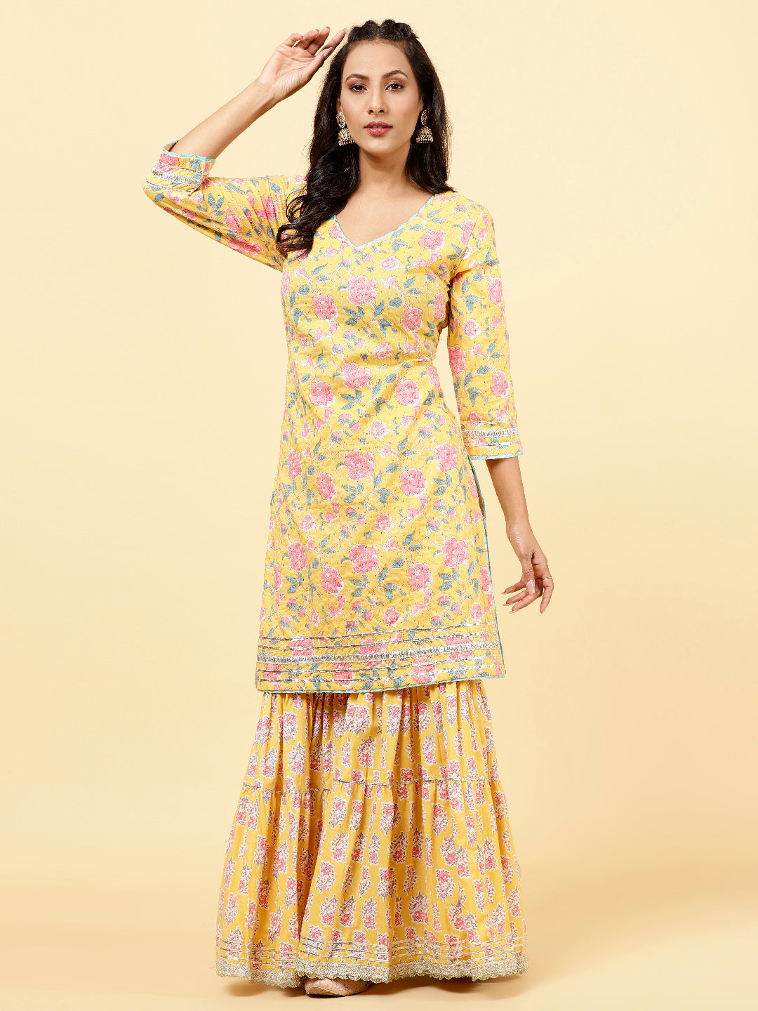 Printed Cotton Kurta With Garara