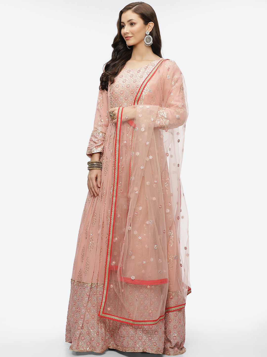 Resham Sequin Booti Georgette Anarkali Kurta With Churidar &amp; Dupatta