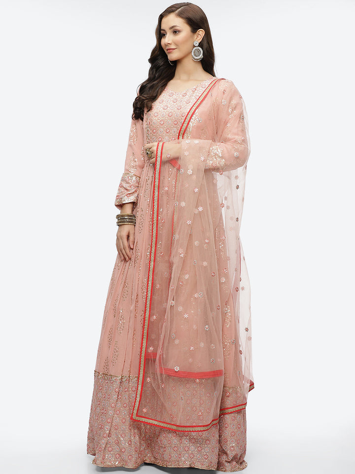 Resham Sequin Booti Georgette Anarkali Kurta With Churidar &amp; Dupatta
