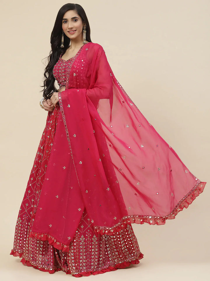 Resham Mirror Booti Georgette Choli With Lehenga &amp; Dupatta