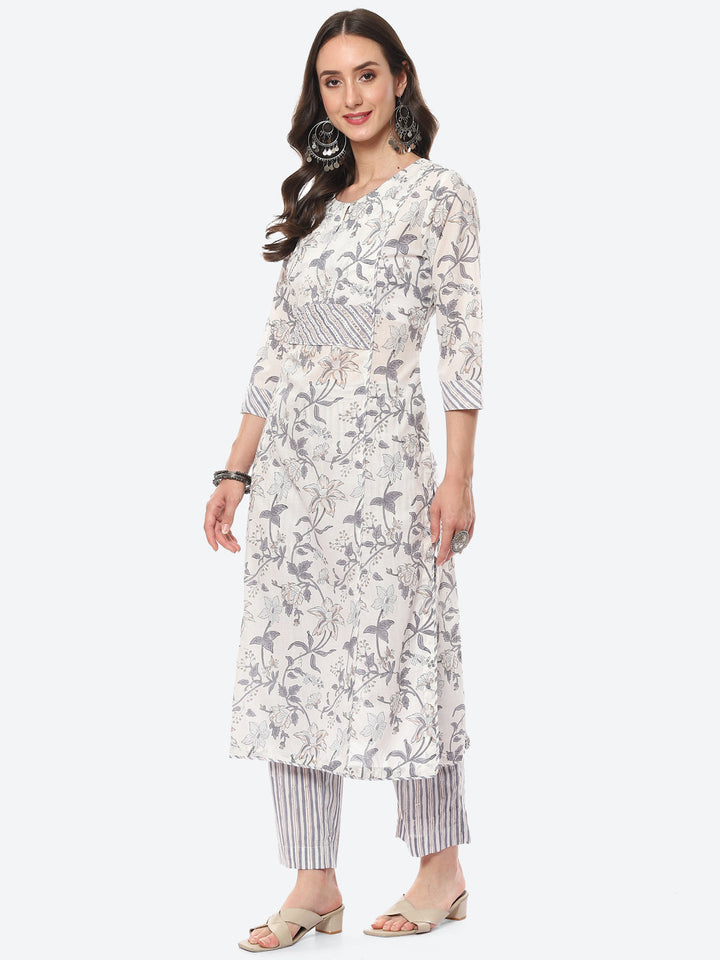 Floral Printed Cotton Kurta With Pant