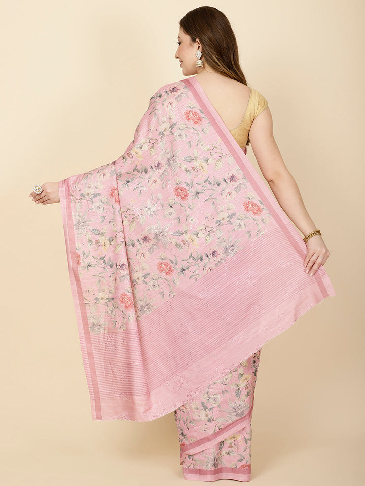 Digital Floral Printed Tussar Saree