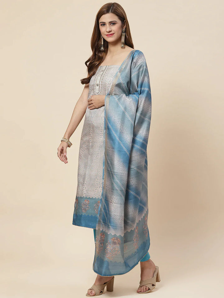 Neck Embroidered Art Tussar Unstitched Suit Piece With Dupatta