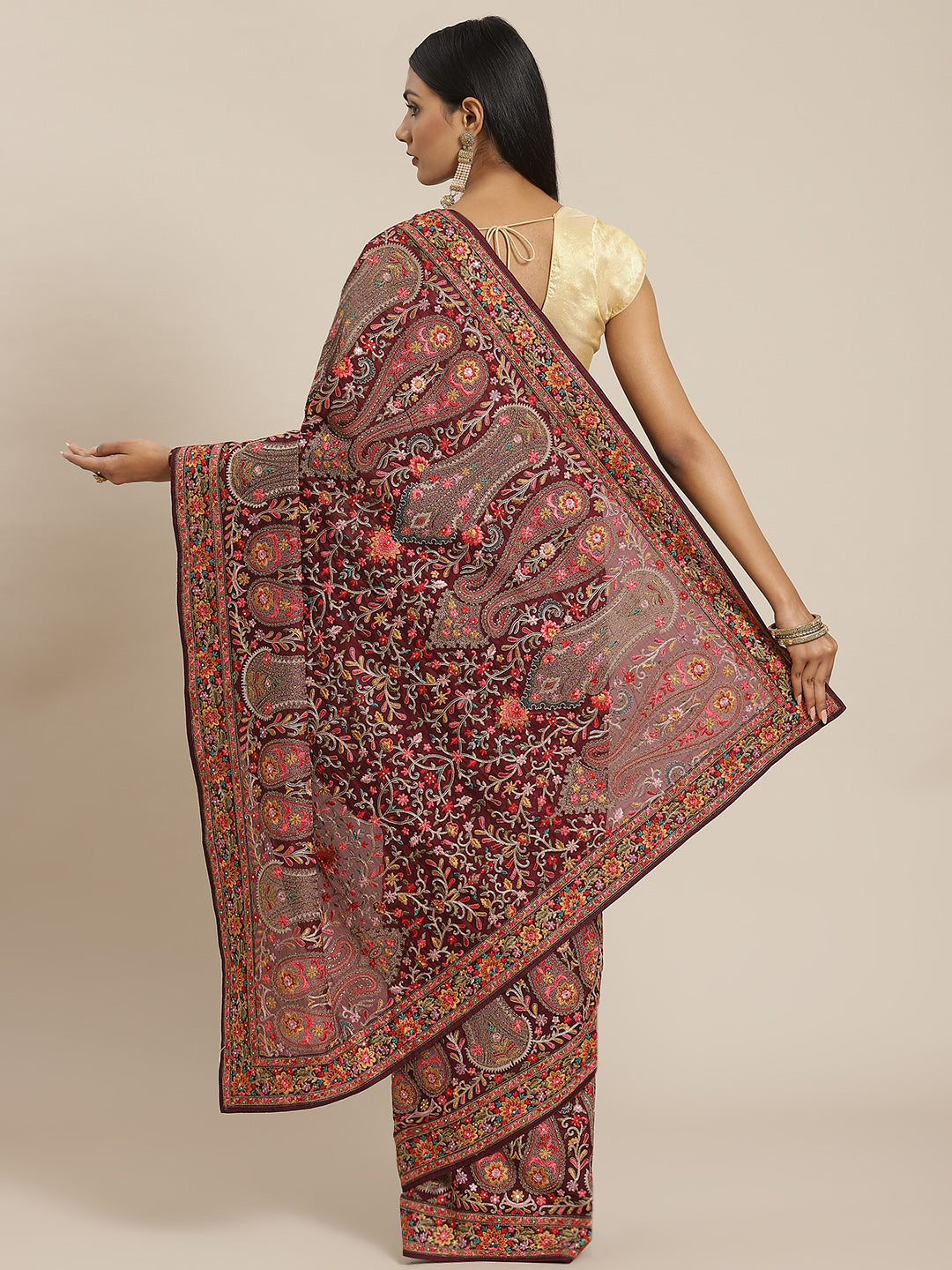 Resham Jaal Crepe Embroidered Saree