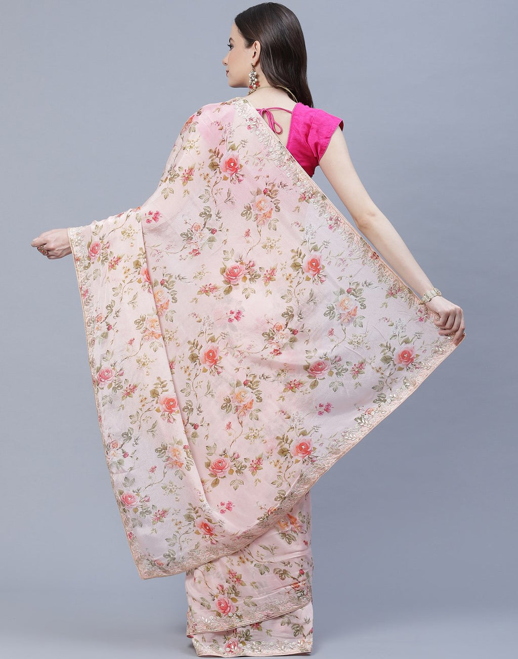 Digital Floral Printed Crepe Saree with Gota Patti Border