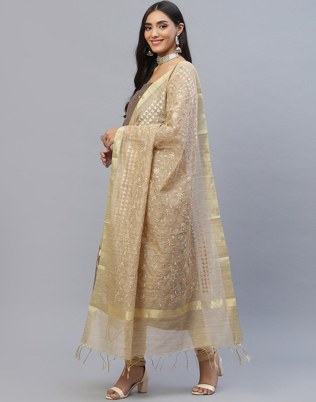 Chanderi Embroidered Suit Piece with fancy dupatta